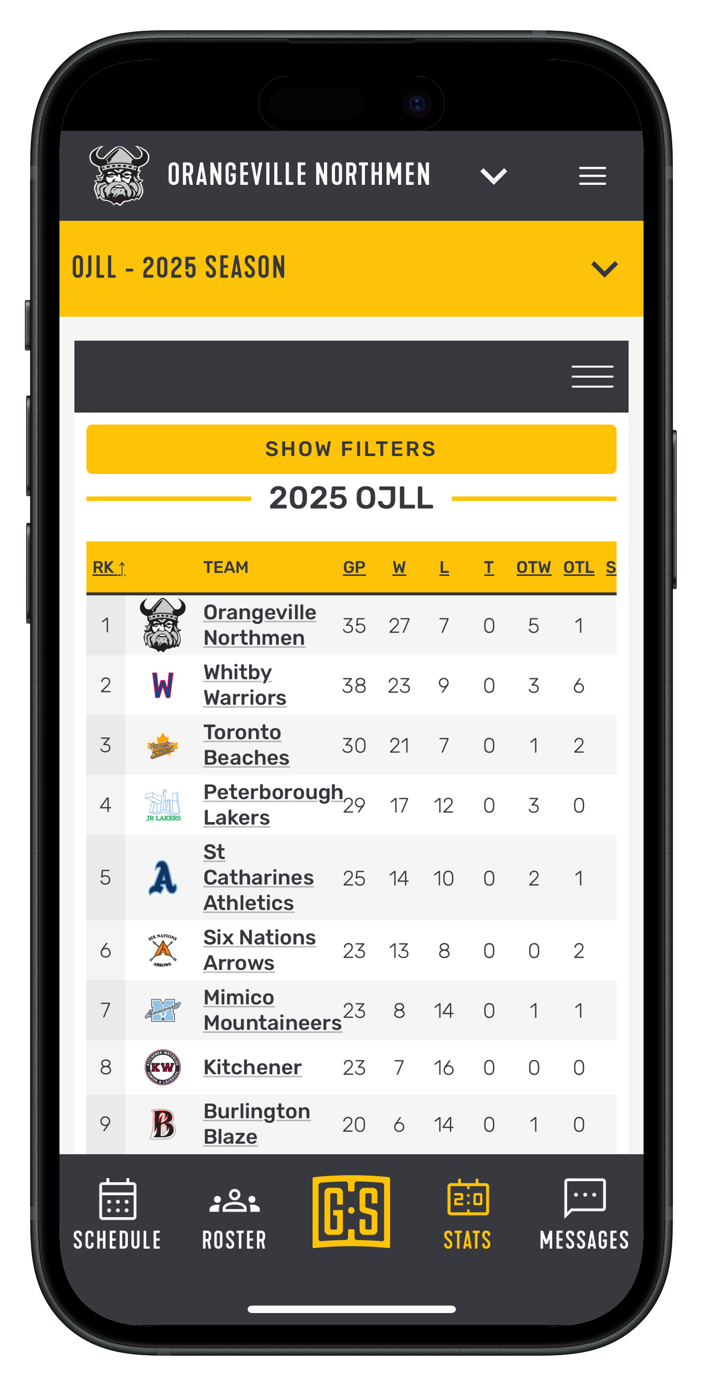 Teams App - Standings